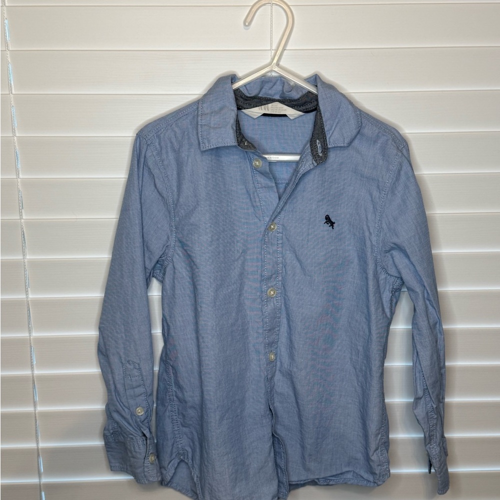 H&M Kids Blue Button Down Shirt with Embroidered Detail